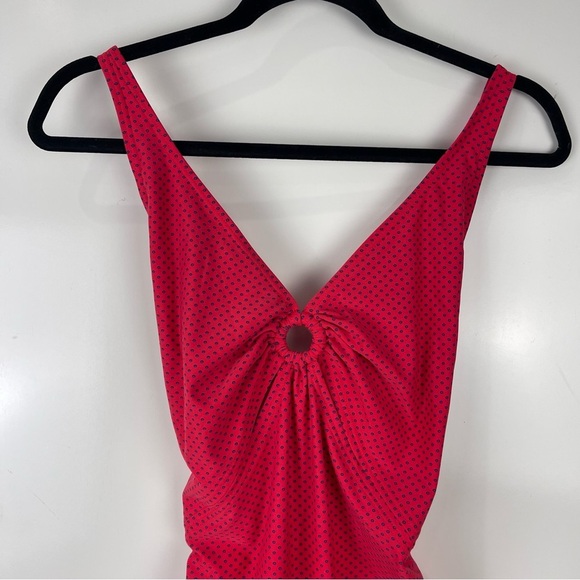 DKNY Red One Piece Swimsuit Blue Polka Dot Cut Outs Women's Size 12 - Picture 3 of 6